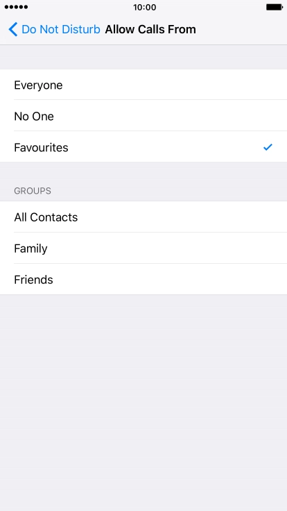 Press the required setting to select which contacts can call you even though Do Not Disturb is turned on.
