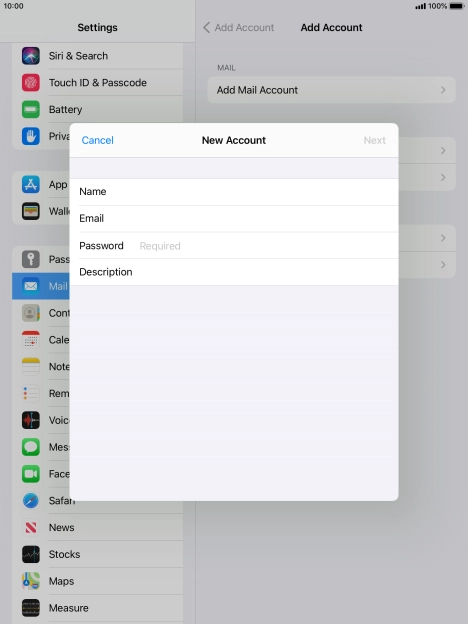 Press Password and key in the password for your email account.