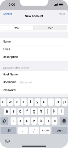 Press Username and key in the username for your email account.