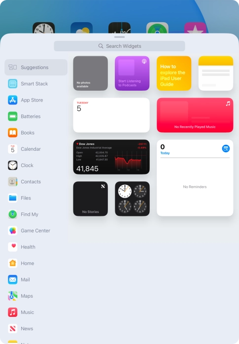 Press the required widget.