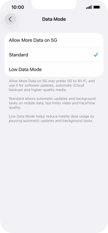 Press the required setting.
