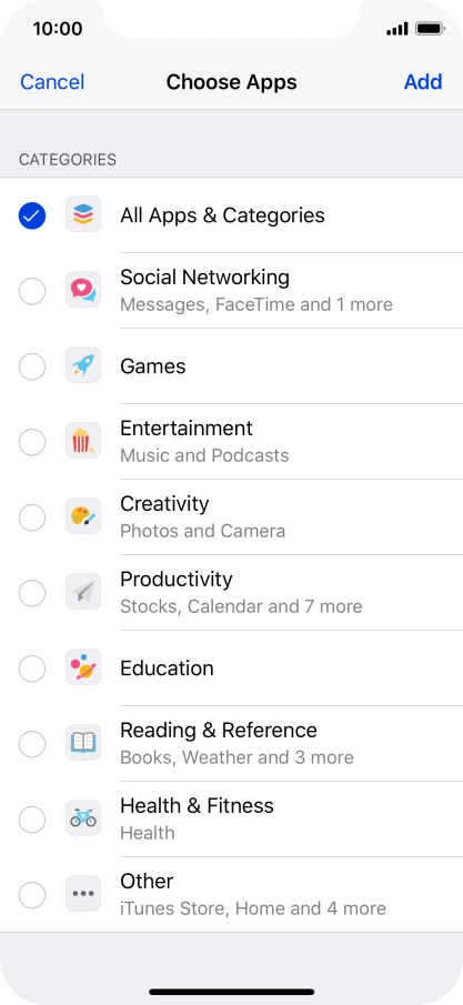Press the required categories.