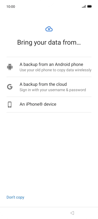 Press the required transfer method and follow the instructions on the screen to transfer content from another phone.