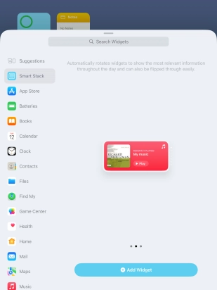 Slide your finger right or left on the screen to select the required widget size.