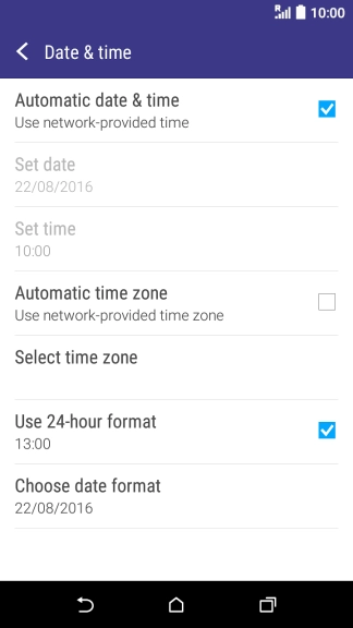 Press Automatic time zone to turn on the function.