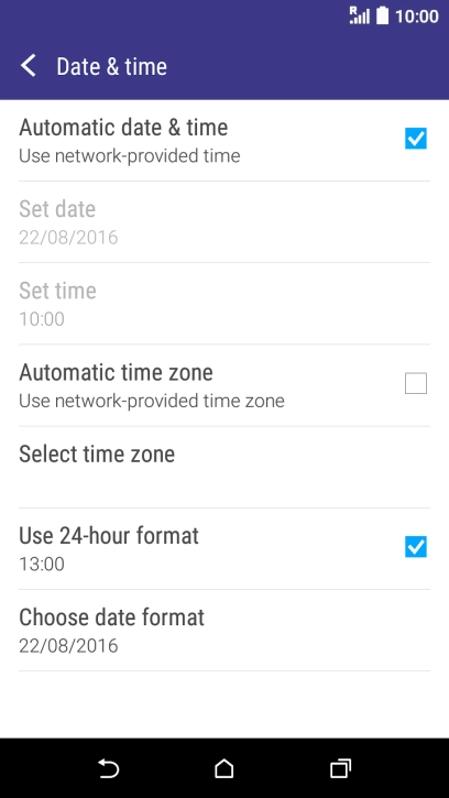 Press Automatic time zone to turn on the function.