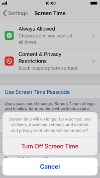 Press Turn Off Screen Time.