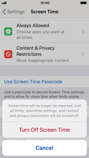 Press Turn Off Screen Time.