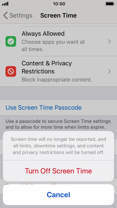 Press Turn Off Screen Time.