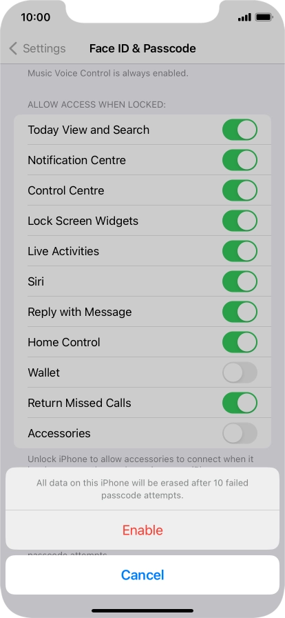 If you turn on the function, press Enable.