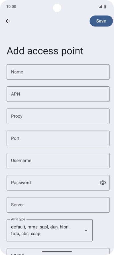 Press Name and key in Vodafone Internet.