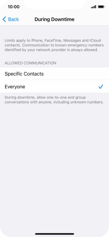 Press the required setting.