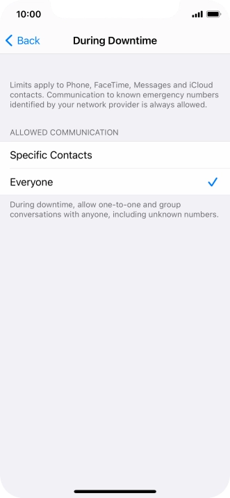 Press the required setting.