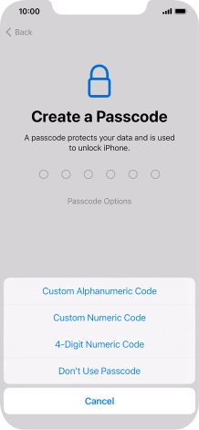 Follow the instructions on the screen to turn on use of phone lock code or press Don't Use Passcode.