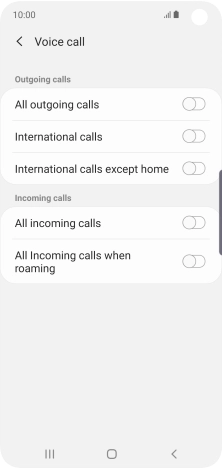 Press the indicator next to the required barring type to turn the function on or off.