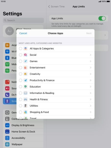 Press the required categories.
