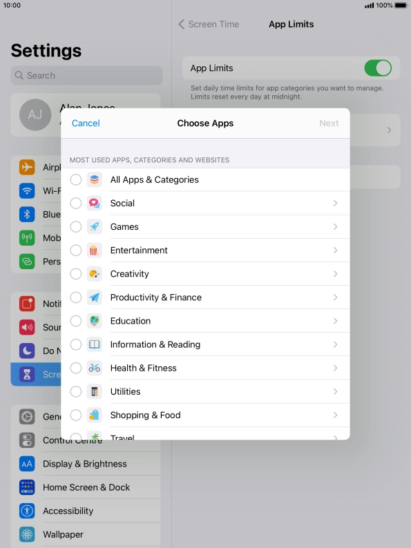 Press the required categories.