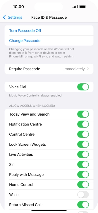 Press Turn Passcode Off and key in the phone lock code.