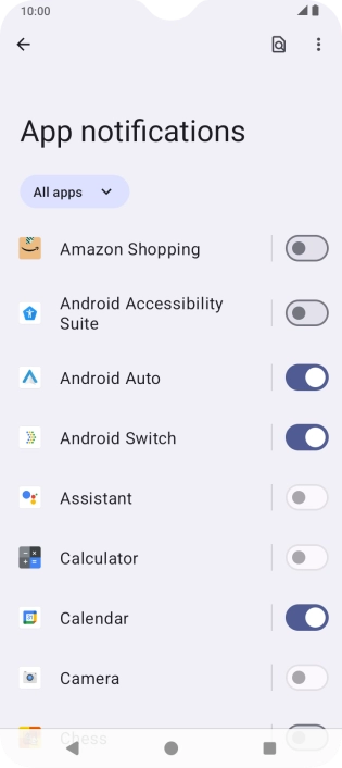Press the indicators next to the required apps to turn the function on or off.
