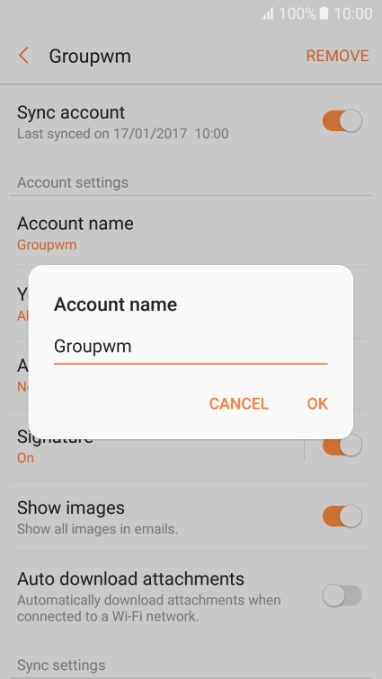 Key in the required name for the email account and press OK.