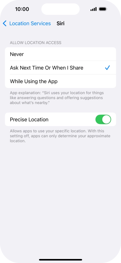 Press the required setting to turn the function on or off.
