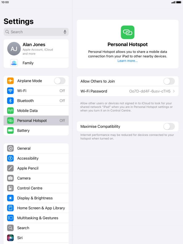 Press Wi-Fi Password and key in the required password.