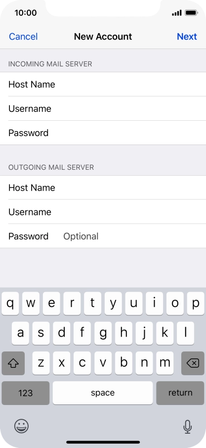 Press Password and key in the password for your email account. Please note that if you're using Vodafone's outgoing server, leave the password field empty.