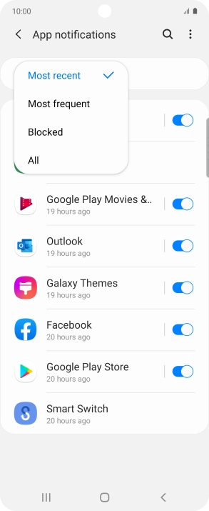 Press the required setting.
