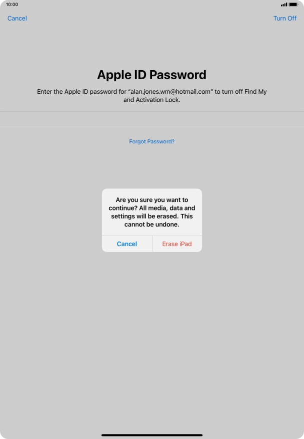 Press Erase iPad. Wait a moment while the factory default settings are restored. Follow the instructions on the screen to set up your tablet and prepare it for use.