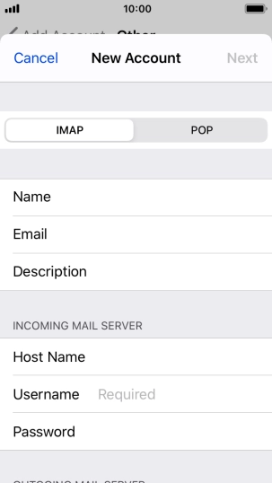 Press Username and key in the username for your email account.