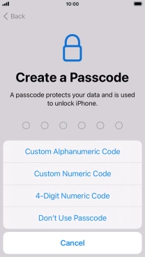 Follow the instructions on the screen to turn on use of phone lock code or press Don't Use Passcode.