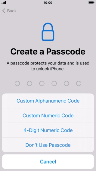 Follow the instructions on the screen to turn on use of phone lock code or press Don't Use Passcode.