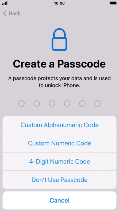 Follow the instructions on the screen to turn on use of phone lock code or press Don't Use Passcode.