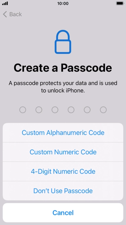 Follow the instructions on the screen to turn on use of phone lock code or press Don't Use Passcode.