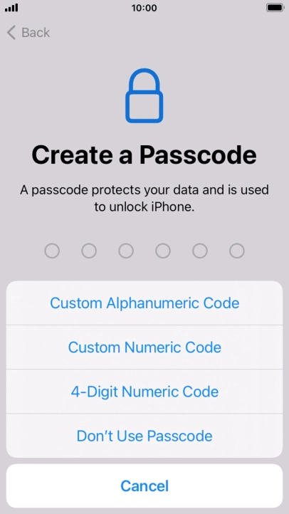 Follow the instructions on the screen to turn on use of phone lock code or press Don't Use Passcode.