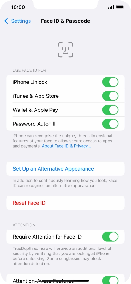 Press the indicators next to the required settings to turn them on or off.
