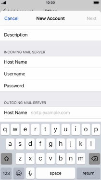 Press Host Name and key in the name of your email provider's outgoing server. Please note that if you can't send email messages when using your email provider's outgoing server, key in smtp.vodafone.net.au (Vodafone's outgoing server).