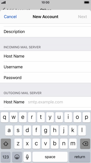 Press Host Name and key in the name of your email provider's outgoing server. Please note that if you can't send email messages when using your email provider's outgoing server, key in smtp.vodafone.net.au (Vodafone's outgoing server).