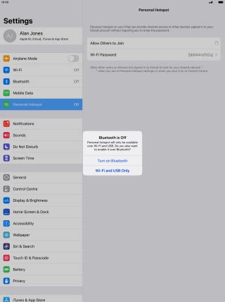 If Wi-Fi is turned on, press Wi-Fi and USB Only.