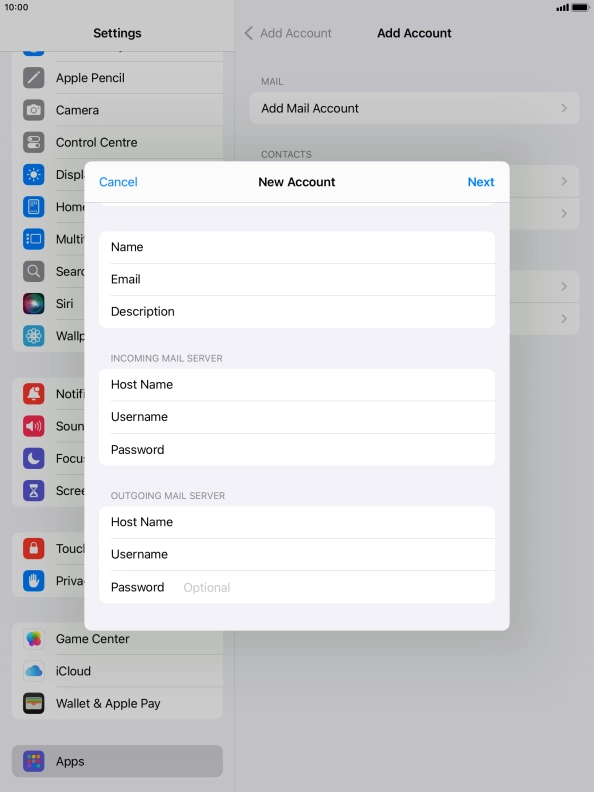 Press Password and key in the password for your email account. Please note that if you're using Vodafone's outgoing server, leave the password field empty.