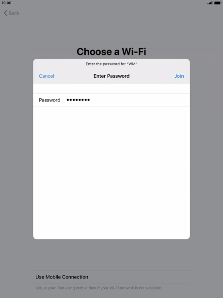 Key in the password for the Wi-Fi network and press Join.