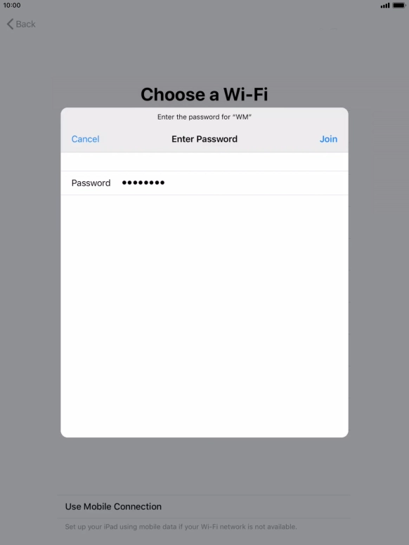 Key in the password for the Wi-Fi network and press Join.