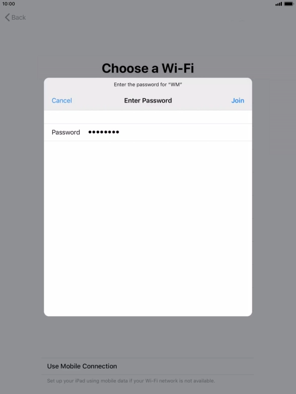 Key in the password for the Wi-Fi network and press Join.