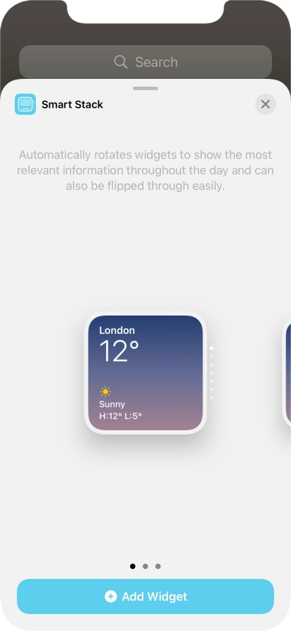 Slide your finger right or left on the screen to select the required widget size.