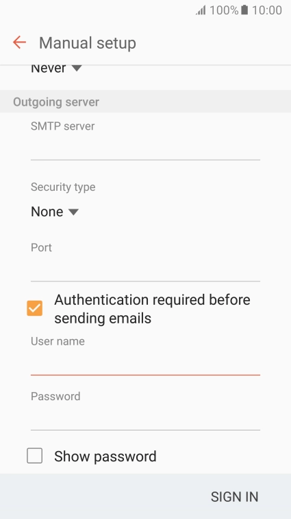 If you turn on SMTP authentication, press the field below 