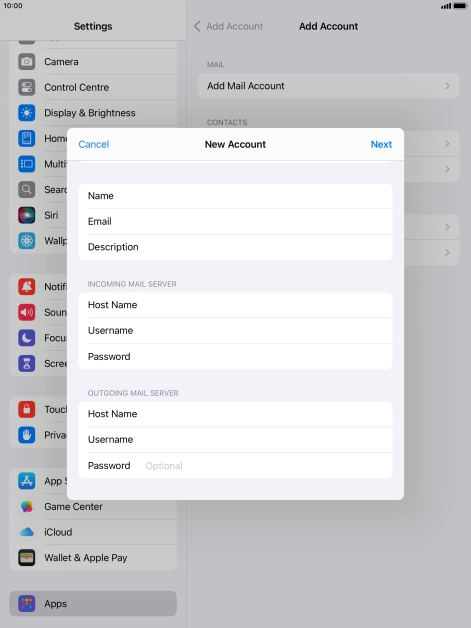 Press Password and key in the password for your email account. Please note that if you're using Vodafone's outgoing server, leave the password field empty.