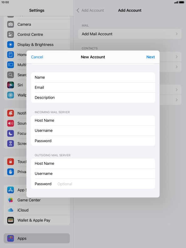 Press Password and key in the password for your email account. Please note that if you're using Vodafone's outgoing server, leave the password field empty.