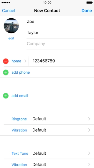 Press the field next to the phone number.