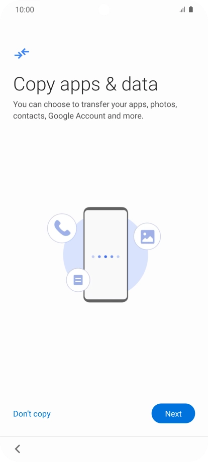 You can transfer the contents of another phone to your phone when it's activated for the first time and after a factory reset. When this screen is displayed, your phone is ready to transfer contents from another phone.