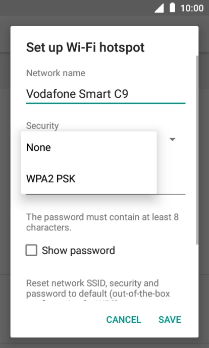 Press WPA2 PSK to password protect your Wi-Fi hotspot.